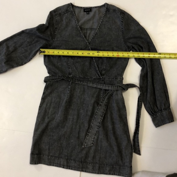 Who What Wear M Dress Grey Denim long sleeve Wrap strap zipper pockets Excellent - Picture 6 of 15